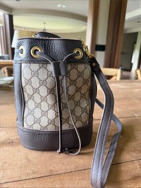 Gucci Beige GG Canvas Crossbody Bucket Bag by Vintage Boho Bags NEW